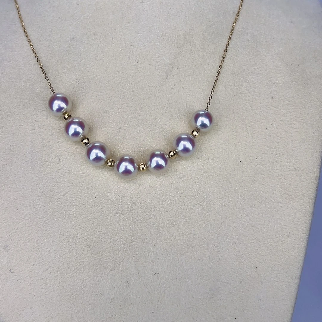 海水珍珠海水akoya设计款微笑链6-7mm18K金镶嵌