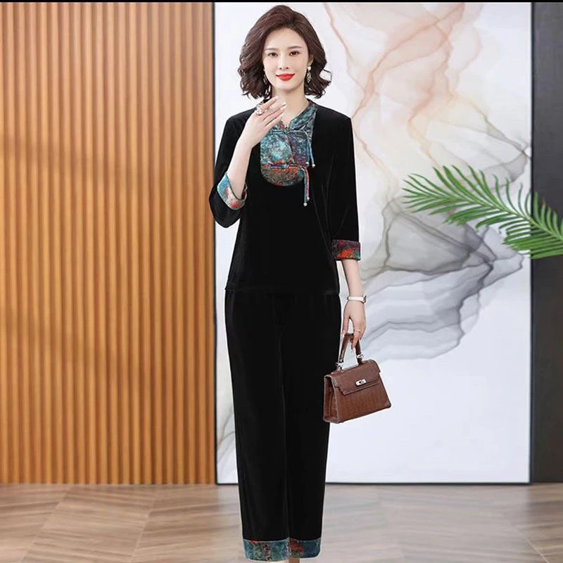 【05号金丝绒套装】时尚早春款气质减龄复古显瘦长袖新款