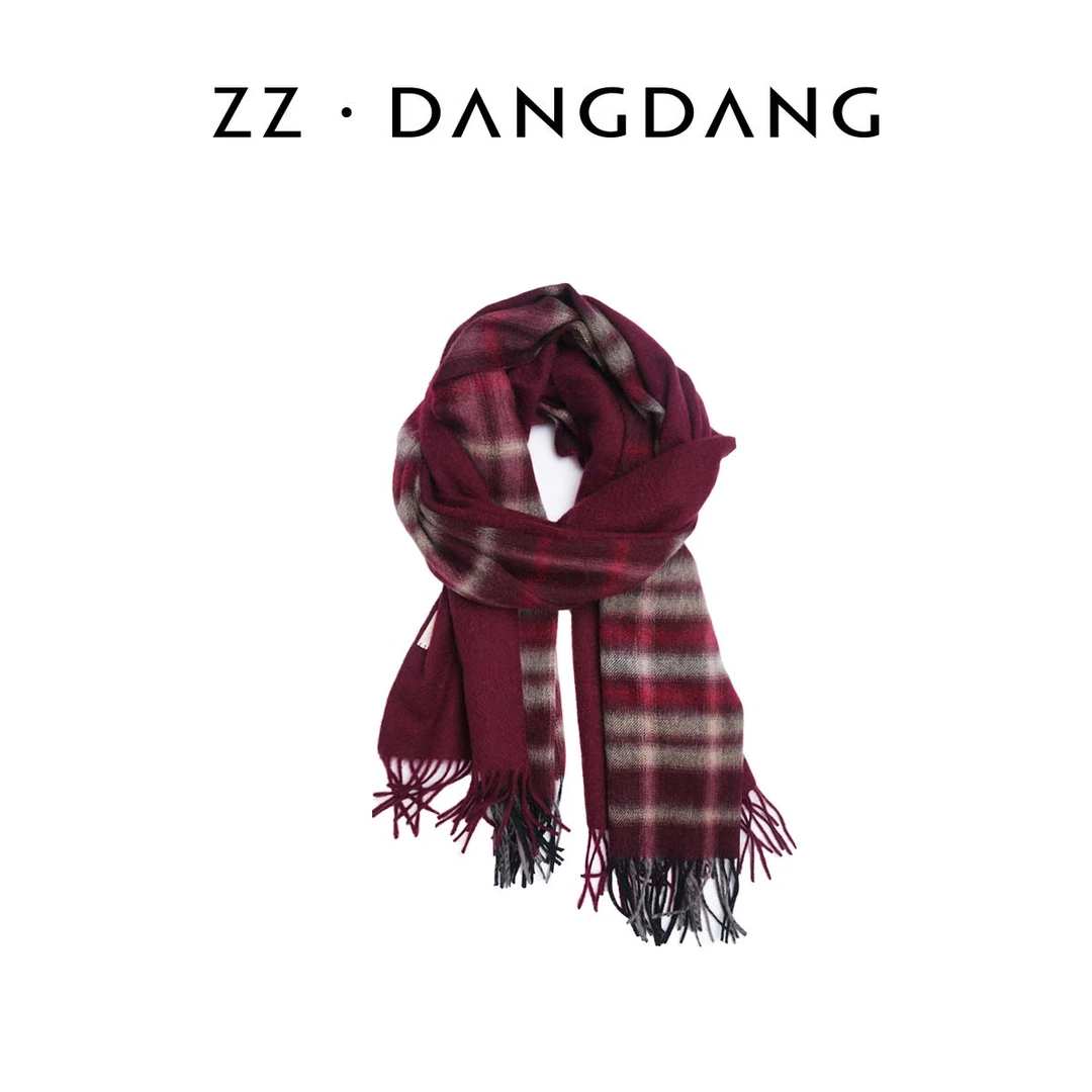 ZZ·DANGDANG秋冬100山羊绒拼接格纹围巾60cm*180cm柔软女24725166
