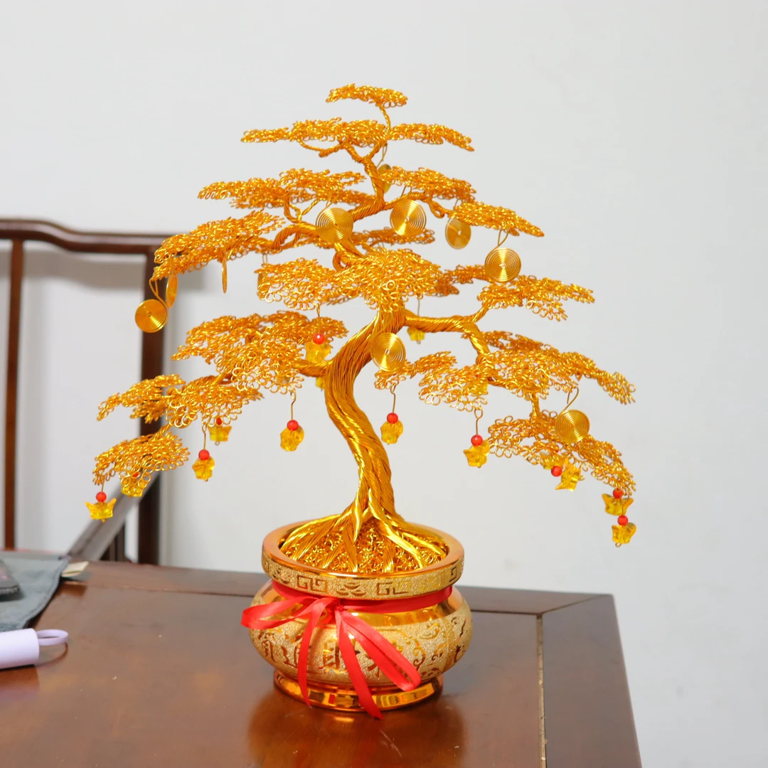 新款爆款手工摇钱树发财树办公客厅乔迁开业礼品摆件高45宽45厘米