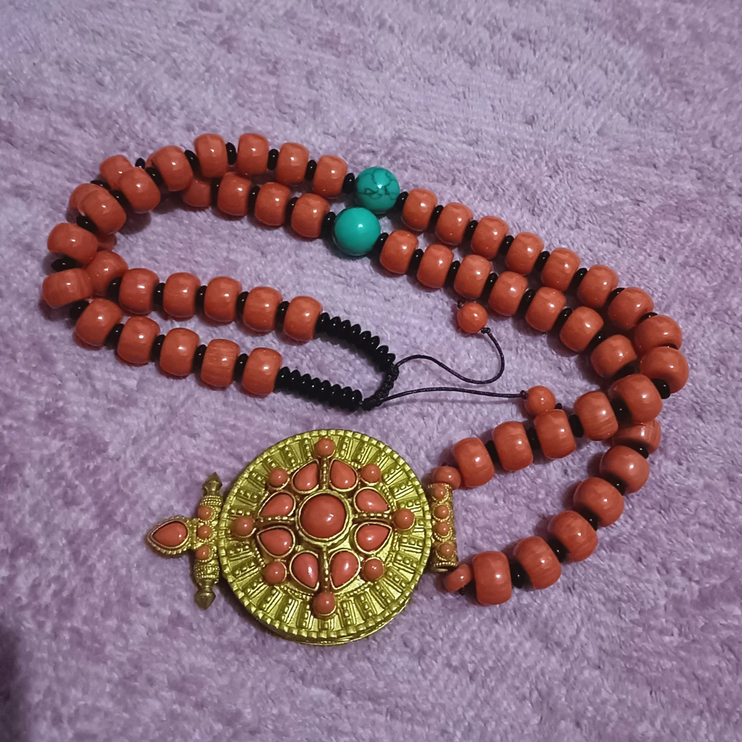 铜合金亚克力吊坠 尼泊尔长款首饰红色配饰项链锅庄舞街拍饰品