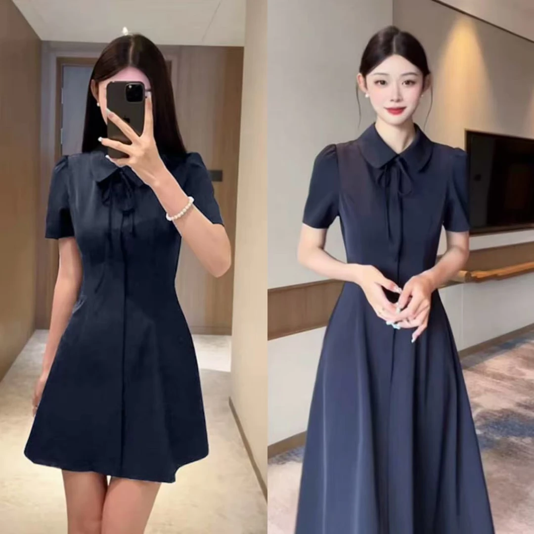 2025夏季新款娃娃领连衣裙女收腰显瘦时尚气质百搭裙子D2283