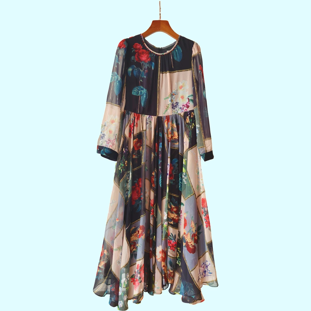 台湾高端品牌纳其ya春款2025新款连衣裙涤纶面料气质长袖时尚女士