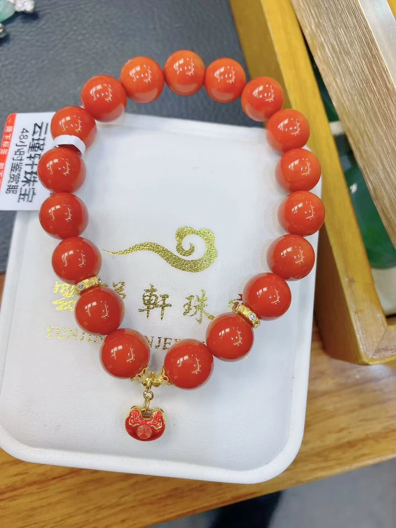 18K金镶嵌南红手串女款时尚手链珠珠链手工Diy链珠