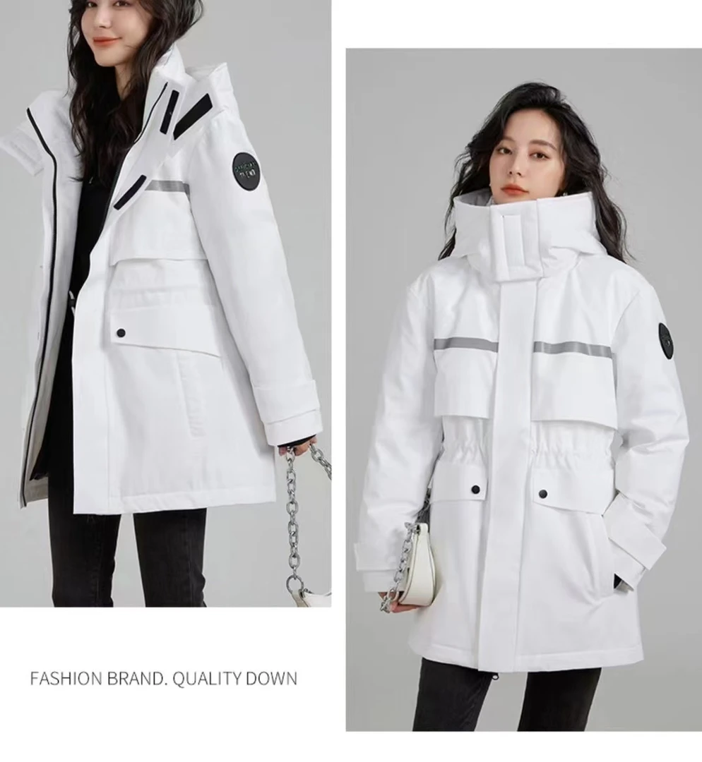 90白鸭绒断码清仓某鹿同款拉链中长款连帽厚款长袖女款保暖防风休