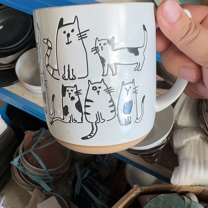 搪瓷粗陶猫咪水杯2个装，