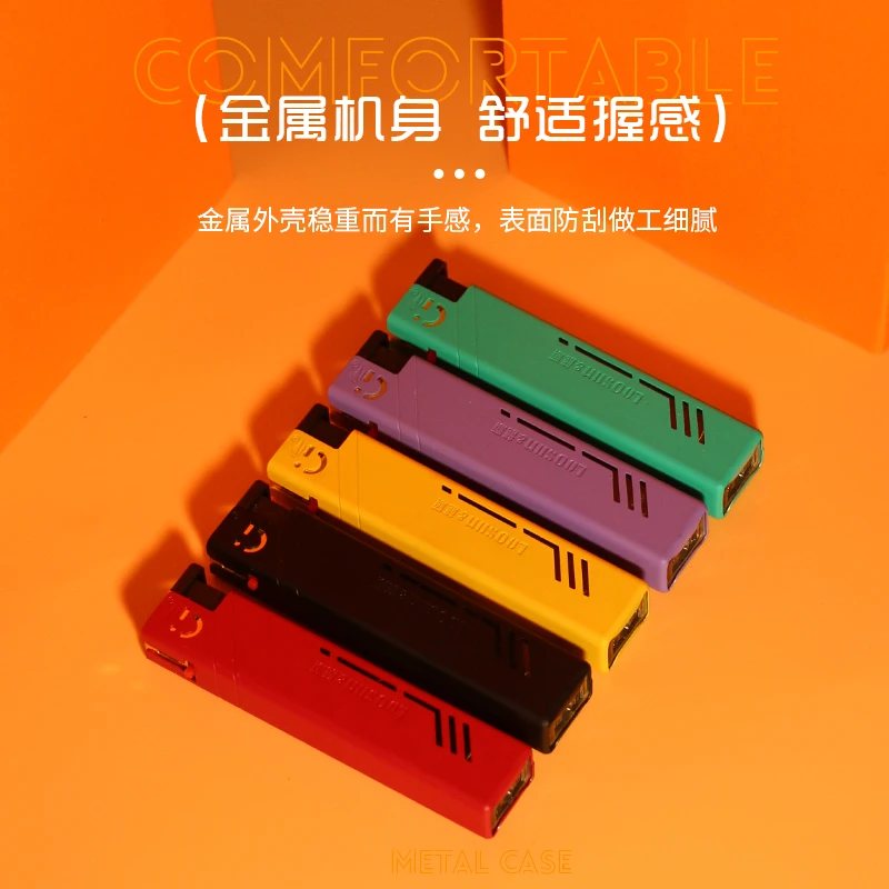 蓝焰金属直冲防风打火机充气个性创意家用耐用时尚潮流方形打火机