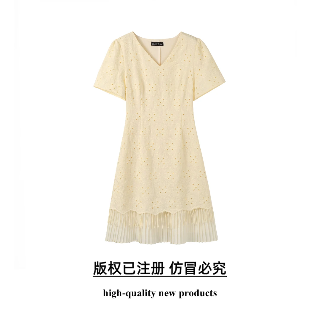 奢姿【夏日倾心】大码女装2025夏季减龄流苏连衣裙胖妹妹圆领裙子