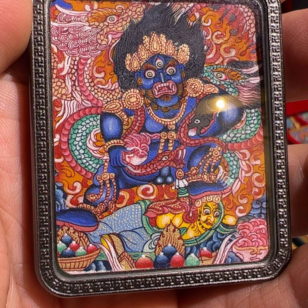 吊坠热贡手绘黑财神唐卡