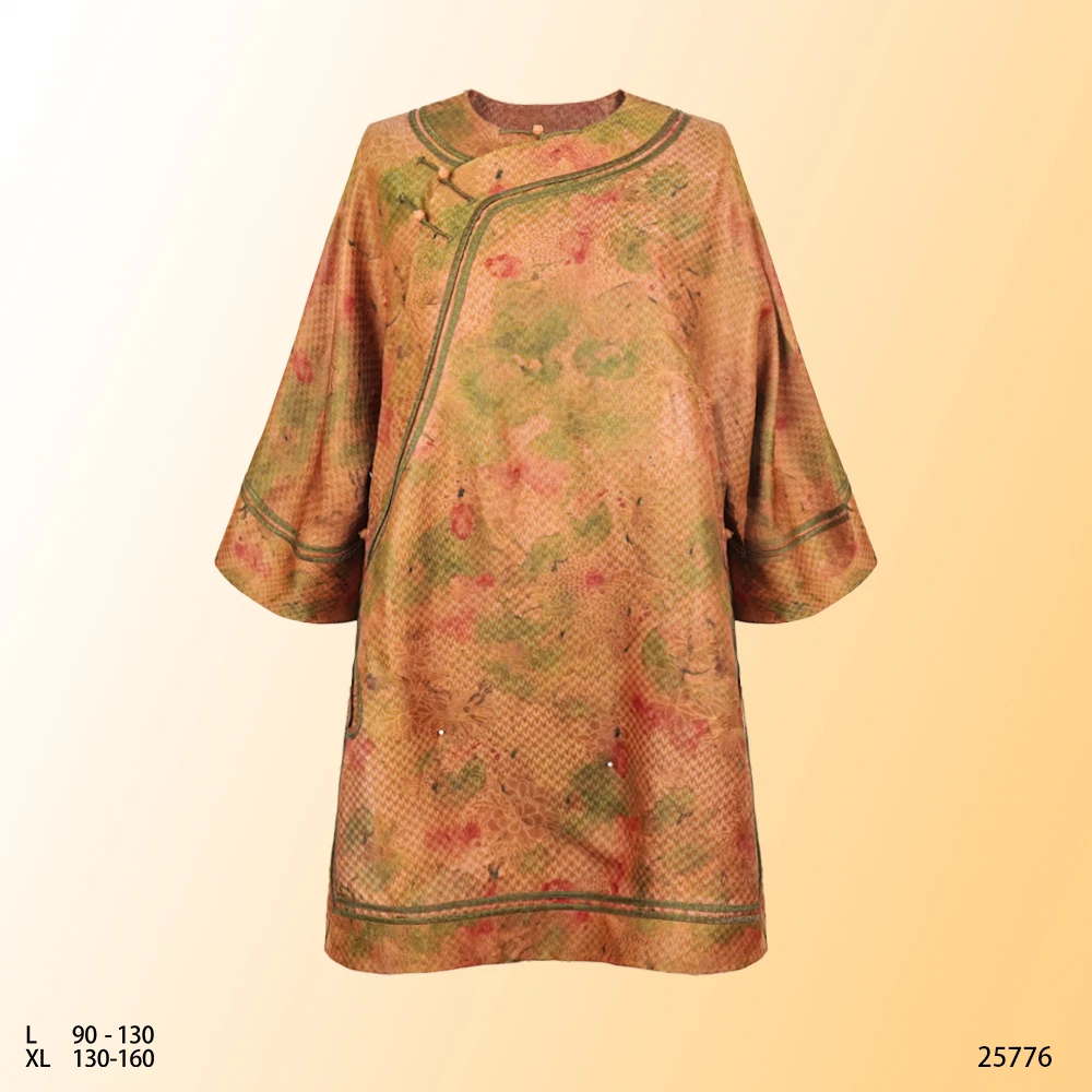 AQ 瑶圃（荷缘）新中式优雅复古斜门襟时尚桑蚕丝女长款衬衫25776