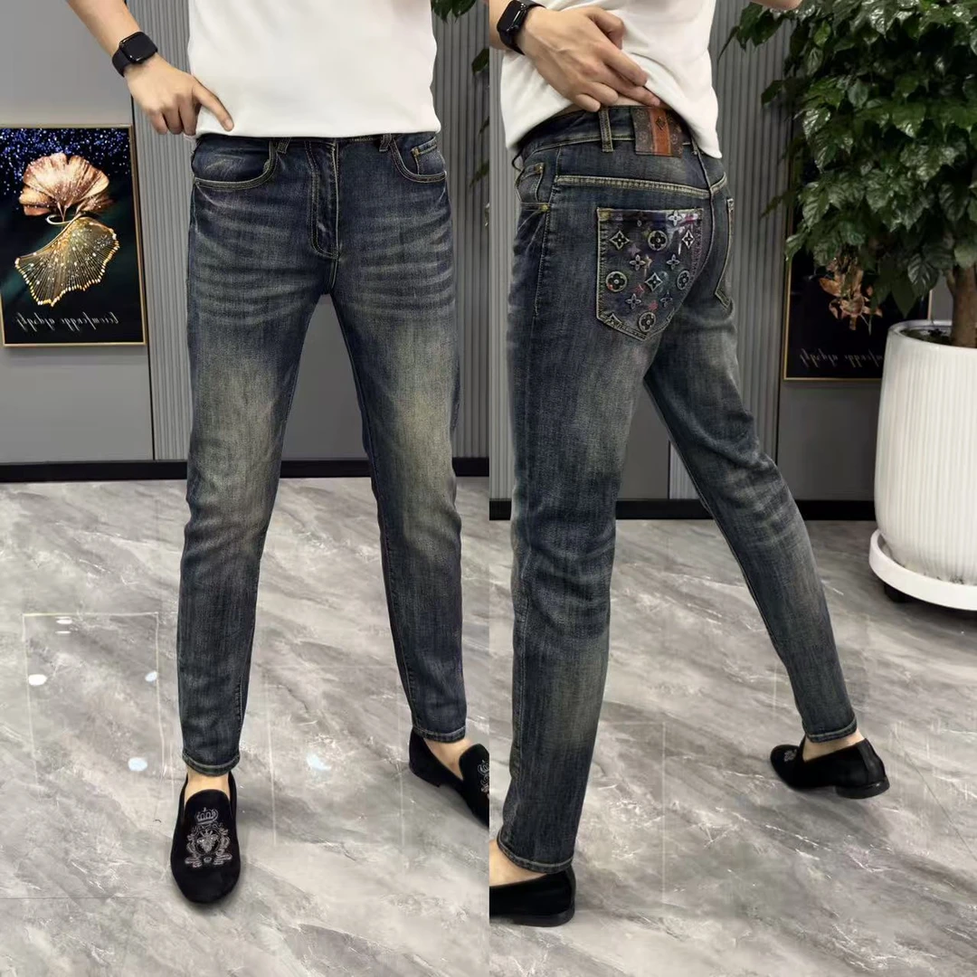 牛仔裤男款时尚做旧男裤修身显瘦小脚裤牛仔裤男款男士秋冬款裤子