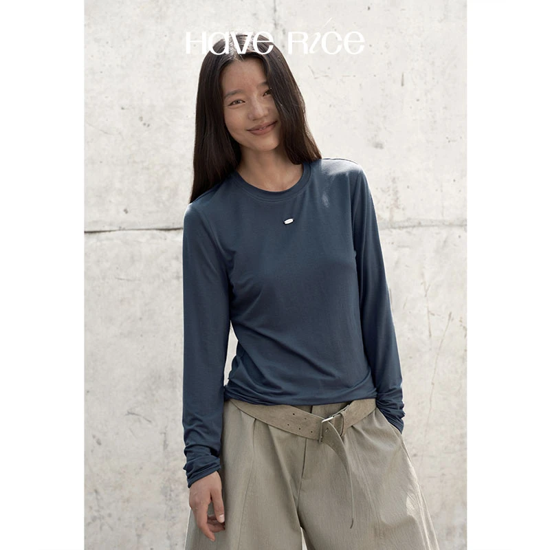 【空气云朵正肩T恤】HAVERICE饭馆 金属小标莱赛尔羊毛柔软打底长袖