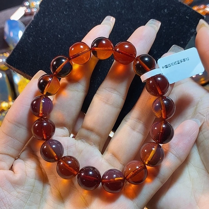 蓝珀未镶嵌珠宝奇石墨西哥红蓝手串12