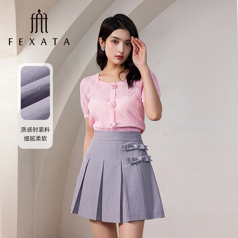 【媛媛女王严选】FEXATA斐格思格雷系风A摆百褶半身裙F42G0711