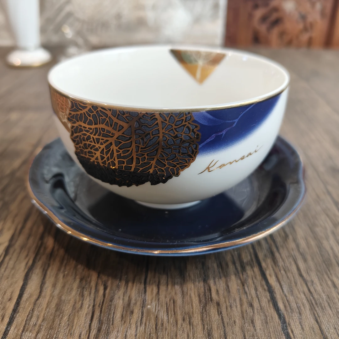 日本日式茶杯 凯撒关西骨瓷杯 金彩树叶描金主人杯家用禅定泡茶杯