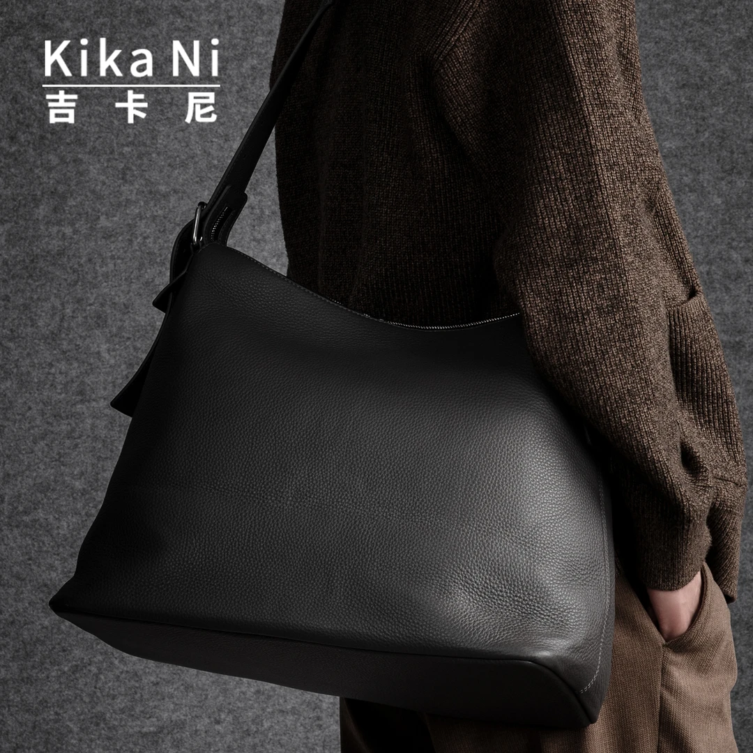 Kika Ni小众明星同款休闲风头层牛皮单肩包大容量潮牌软皮手拎包