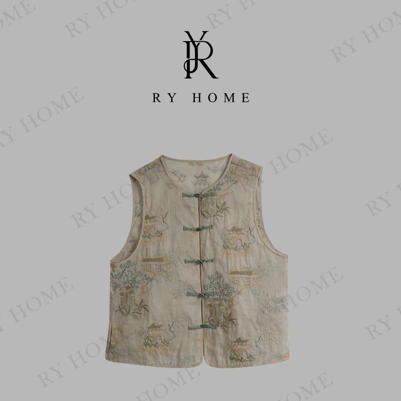 【容雨RYHOME】100%苎麻国风刺绣盘扣马甲252MJ1563