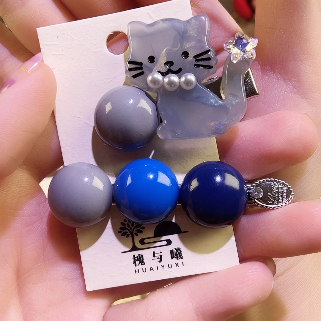 树脂合金猫猫灰色ab 边夹一对