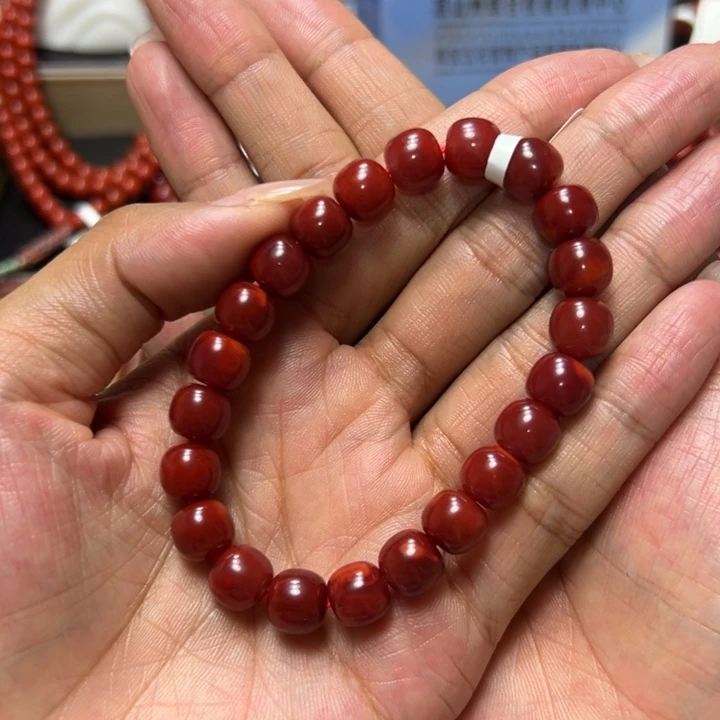未镶嵌手串南红玛瑙 牛血红老型 约9mm 毕业收藏级