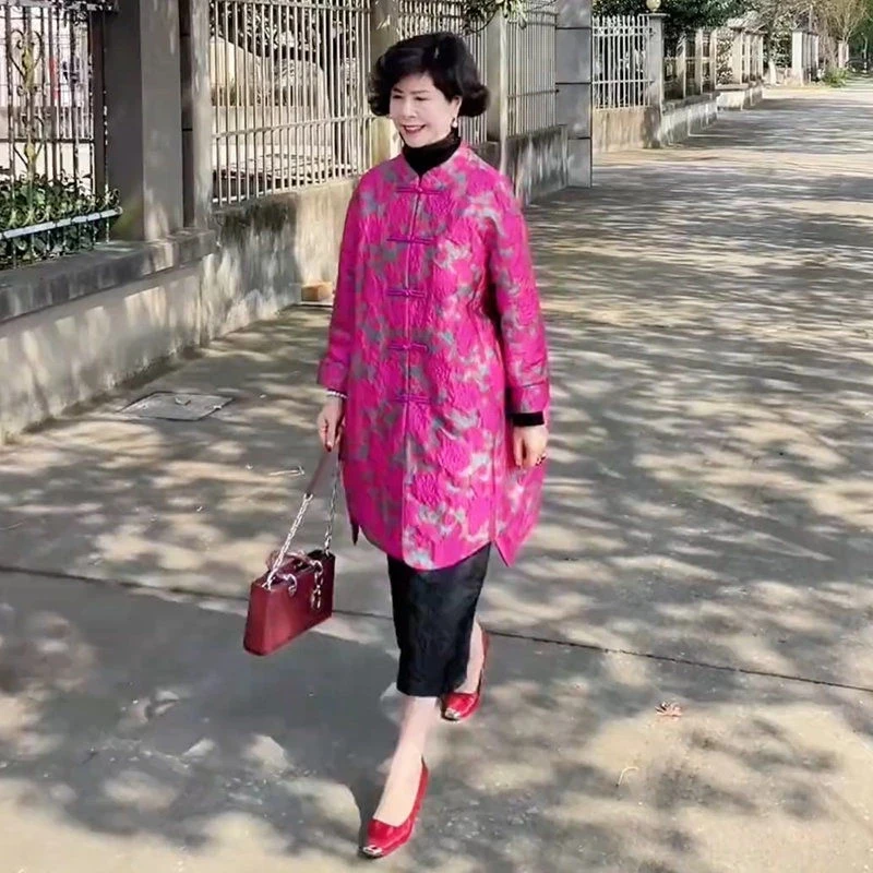 新中式国风盘扣中长款外套女欧洲站2025春季新款气质精致立领上衣