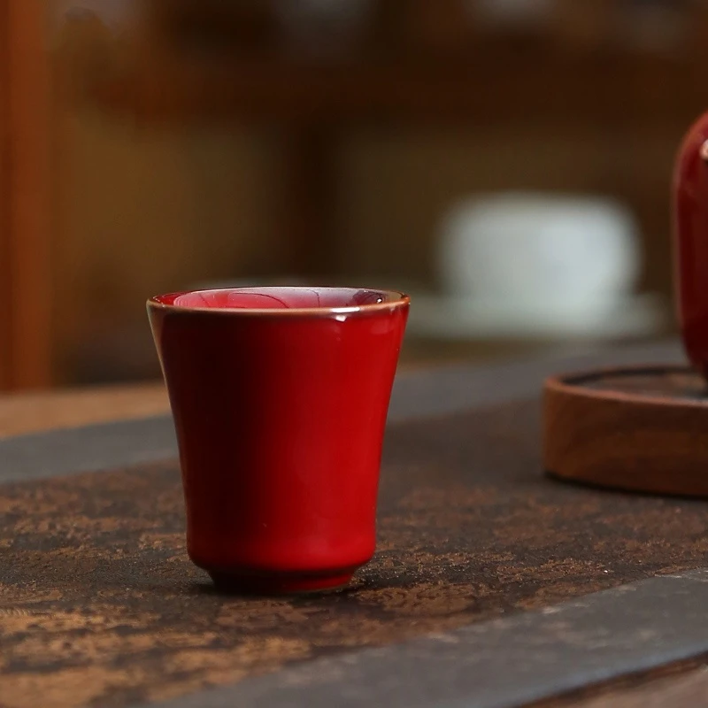 故宫红闻香杯品茗杯喝茶杯红色家用单杯茶具陶瓷郎红闻香杯主人杯