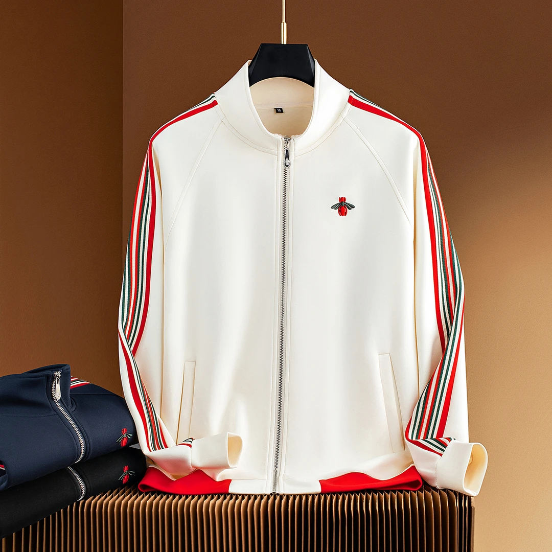 梵基弗奈秋季撞色织带拼接开衫卫衣空气层男士立领长袖卫衣男外套