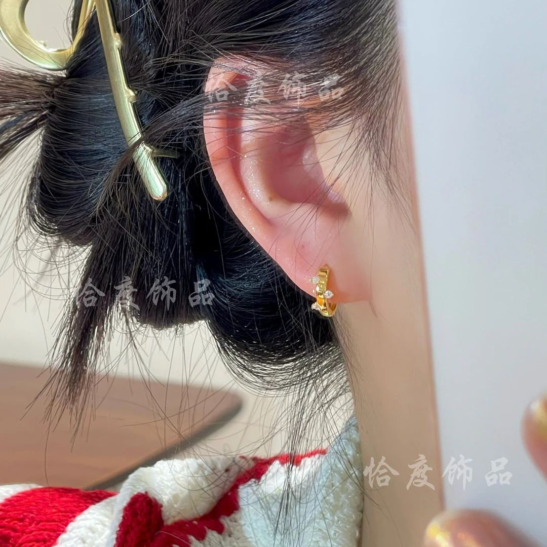 【恰度】新款金色质感耳扣锆石点缀气质百搭