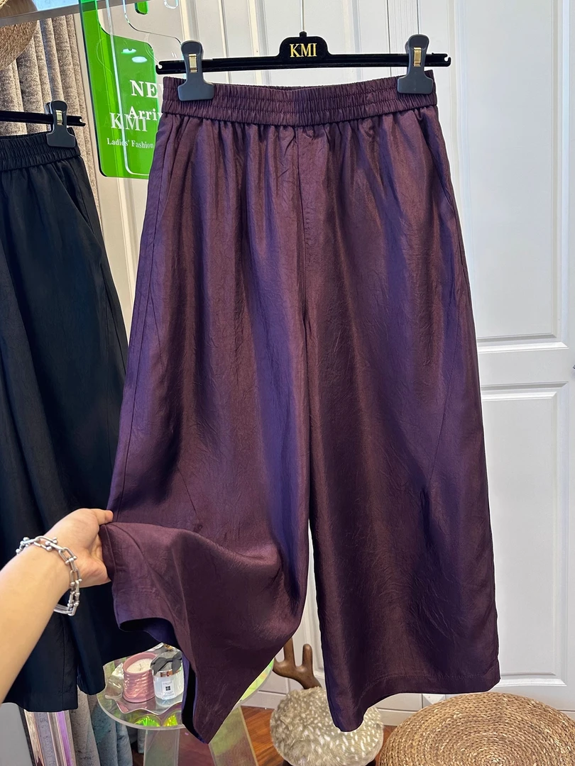 夏装时尚新款大码高级感松紧腰纯色休闲裤女九分裤垂感显瘦宽松裤