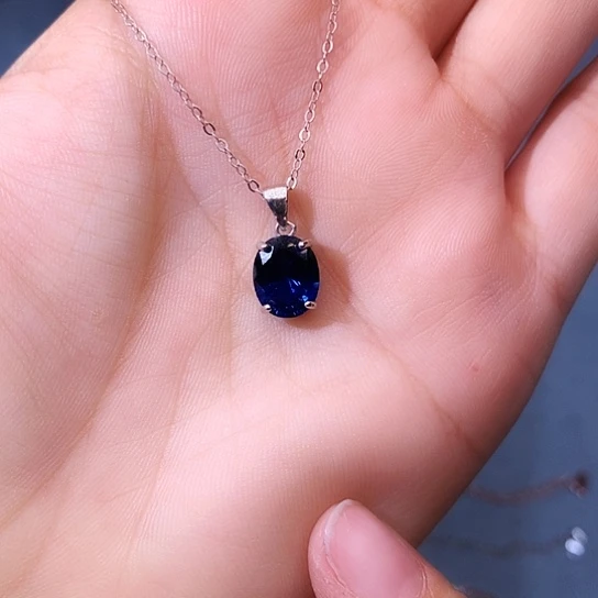蓝宝石吊坠(赠链)银S925镶嵌