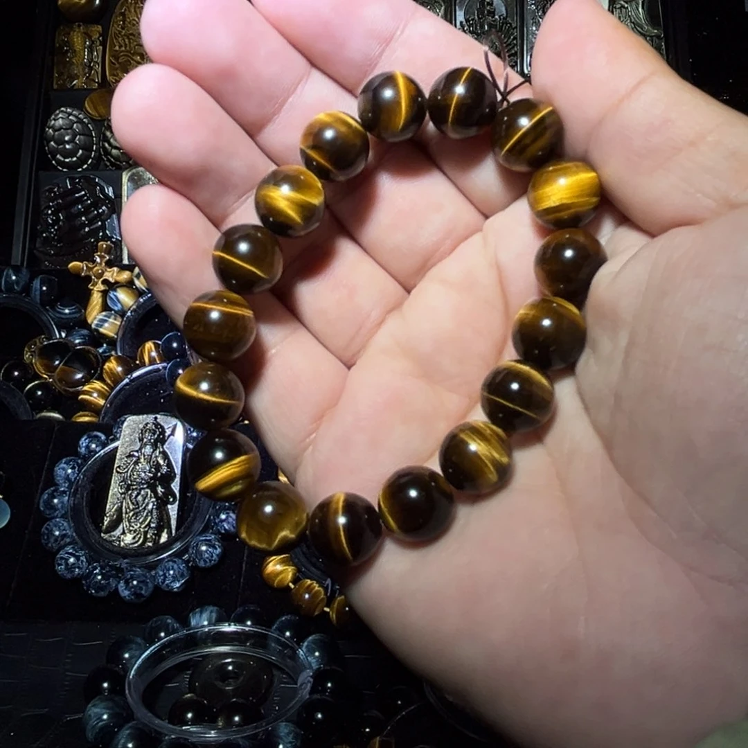 未镶嵌手链木变石宁*天然木变石黄虎眼闪电纹12mm