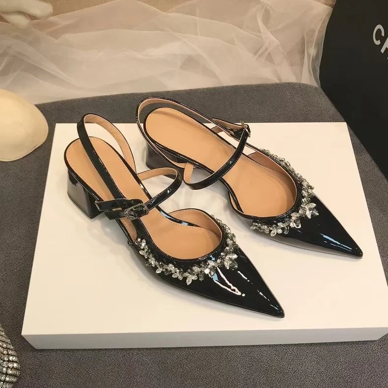 高跟鞋单鞋凉鞋时尚尖头低跟鞋子气质女士夏季细跟春夏法式粗跟