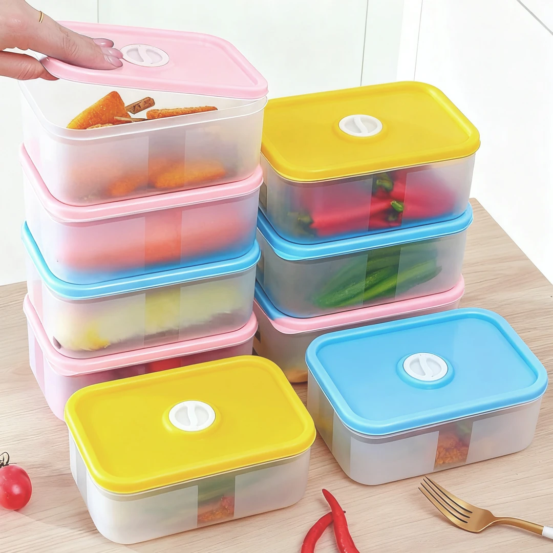 【6个装】彩盖计时保鲜盒家用可分格冻肉蔬菜食物分装盒大容量盒子