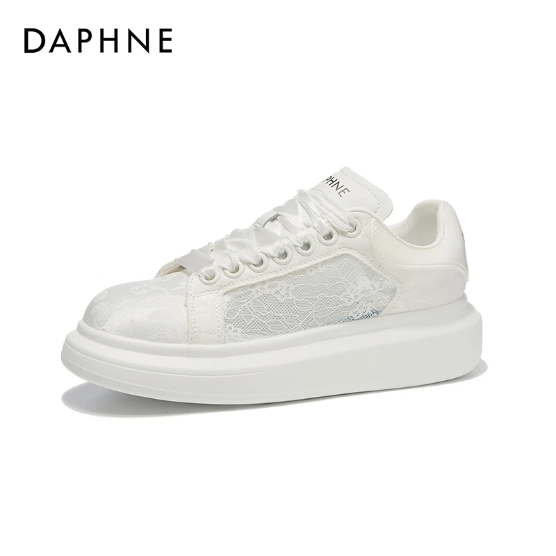 Daphne/达芙妮蕾丝女鞋2025秋冬时尚百搭休闲鞋厚底增高小白鞋