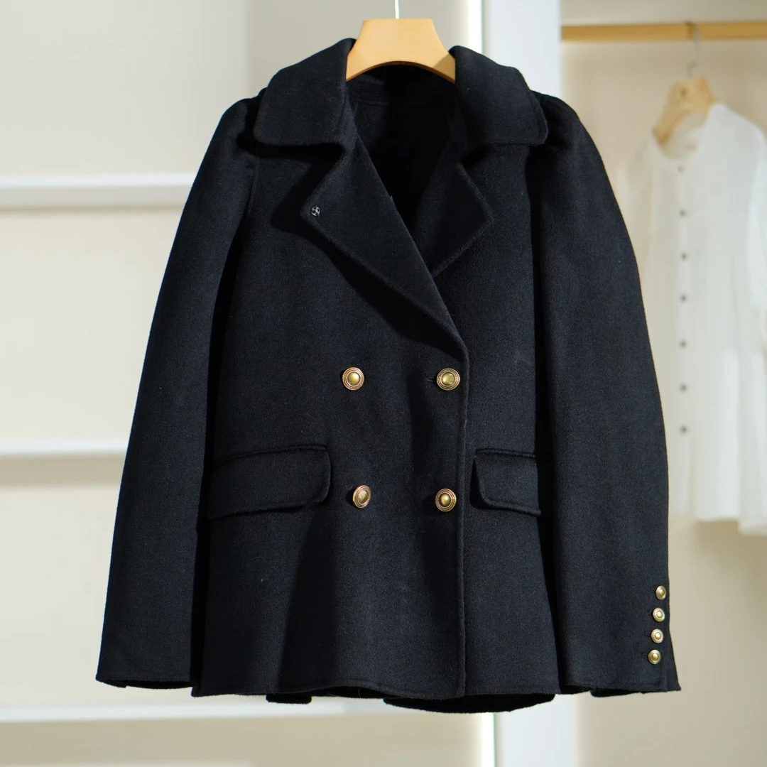 麦迪尚品 卓系列 F368 女装时尚秋季大翻领呢外套黑色EJWBDQ63