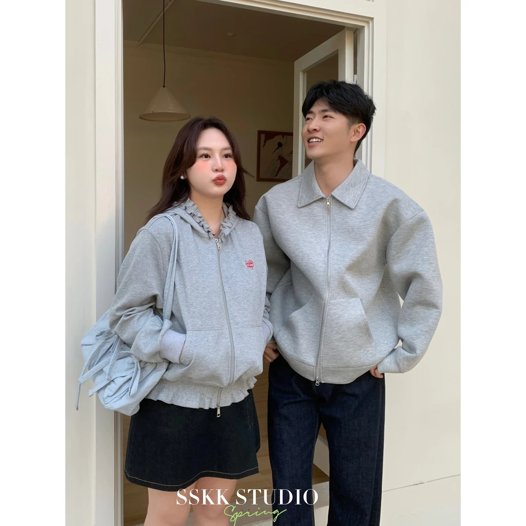 KMZY/KMZY山_山【格雷系女孩】微胖mm感木耳边连帽穿搭卫衣外套