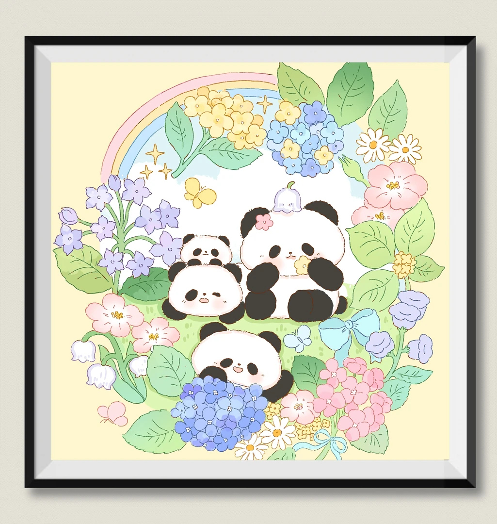 JH花间熊猫 60*60大格四股线绣 金丝布棉线【无针无工具】印花清晰