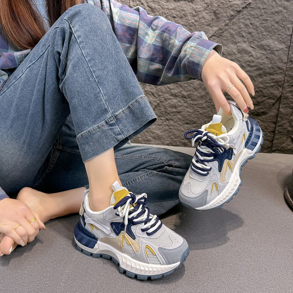 小蛮腰厚底复古拼色华夫阿甘鞋女潮流春夏季潮鞋女款女士软底鞋子