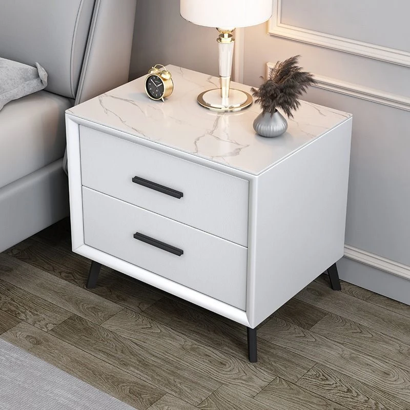 简约床头柜岩板实木家用储物柜网红现代简约轻奢小柜子皮革