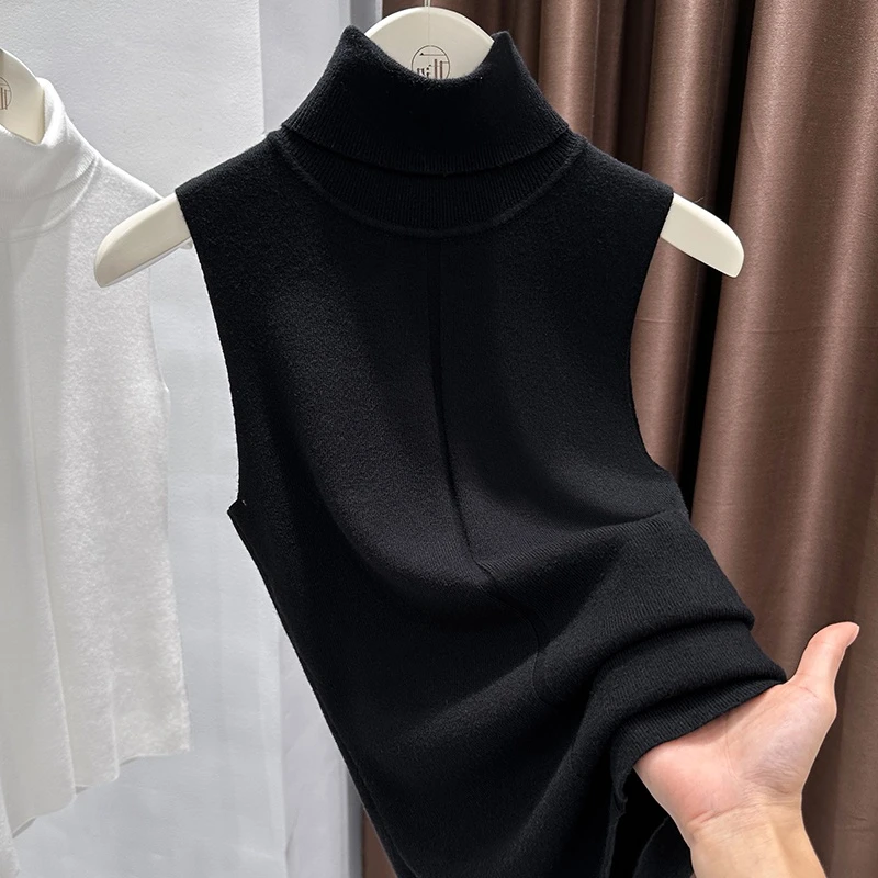 高级感黑色修身辣妹无袖背心2025秋季新款品质女装打底衫高领上衣