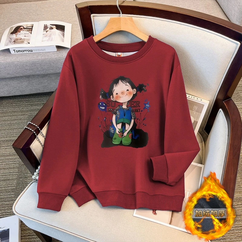 大码女装290斤胖MM冬季百搭休闲圆领加厚加绒长袖卫衣692#-9#