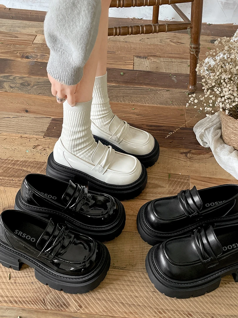 南在南方厚底粗跟英伦风小皮鞋女2025新款春秋季一脚蹬黑色乐福鞋