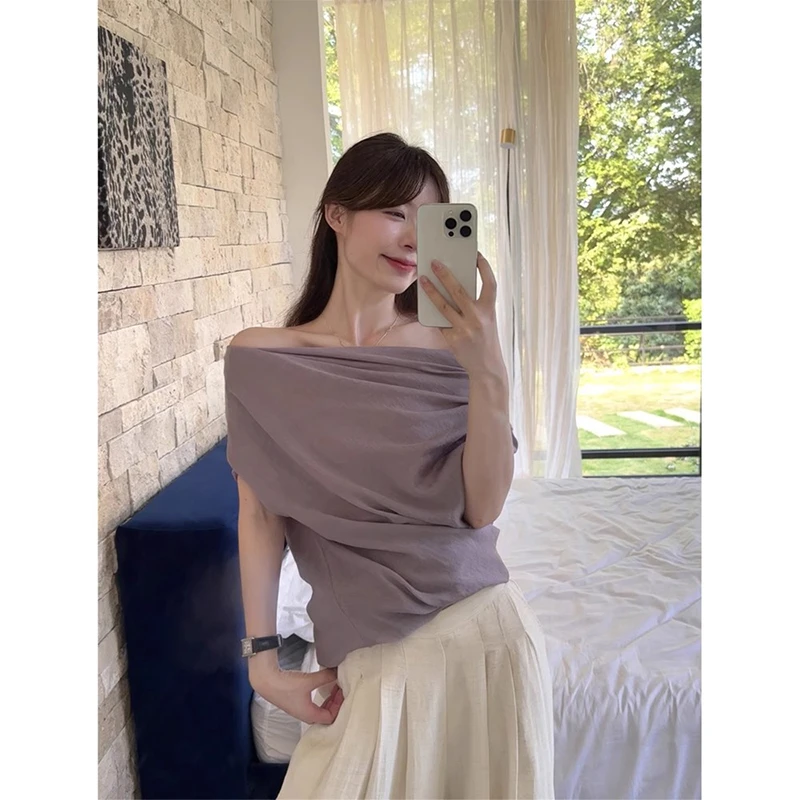 网红洋气炸街女装时尚韩系休闲不规则短袖女夏季显瘦高级感上衣