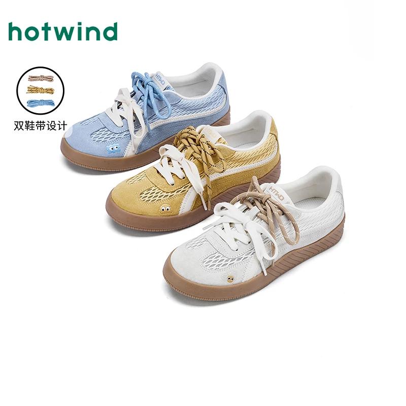 热风2025年夏季新款女士时尚休闲鞋透气软底复古网面H14W25V48