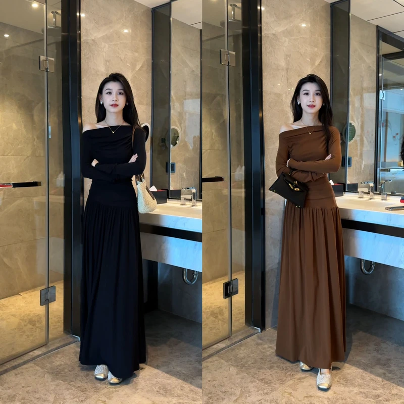 设计感褶皱长袖T恤套装轻熟小众氛围感两件套时尚套装