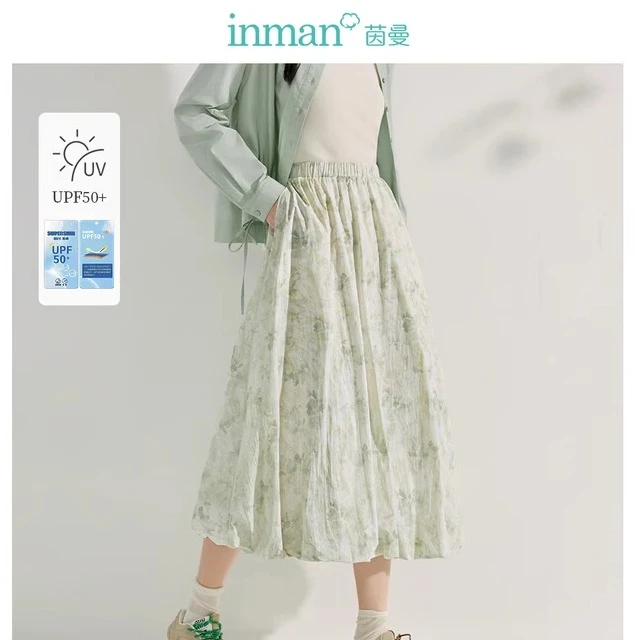 【商场同款】茵曼2025春秋新款女半身裙半裙碎花花苞显瘦休闲高腰