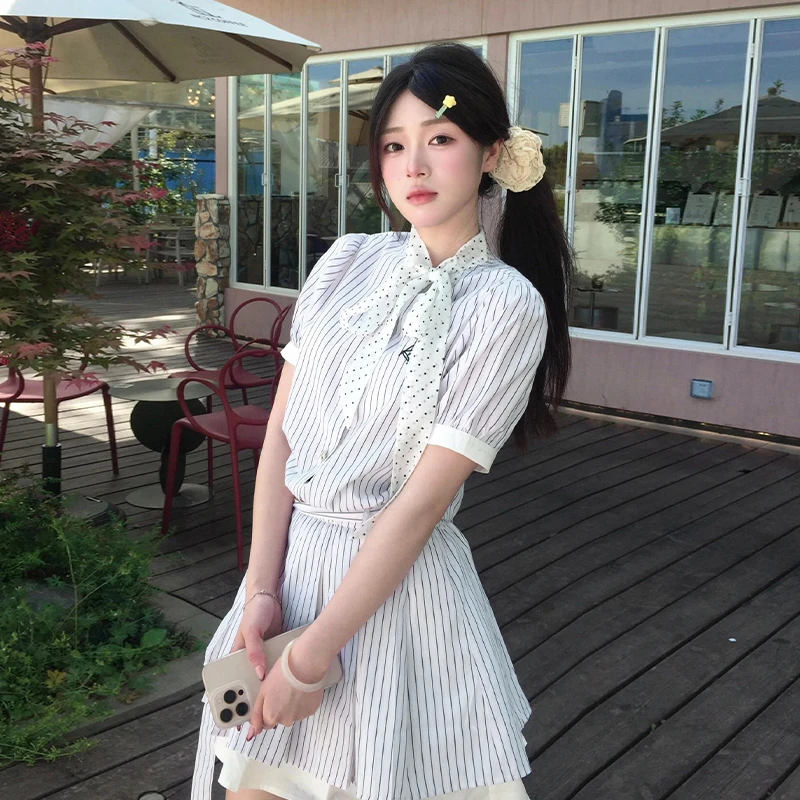 【现货+运补】学院风条纹衬衫miu系收腰小个子短裙2938