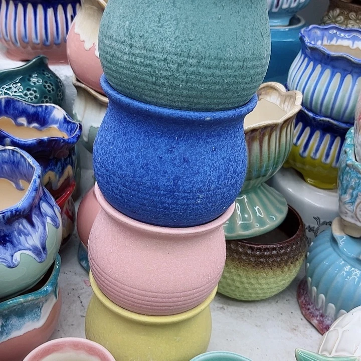 多肉绿植陶瓷花盆9.9包邮，有孔