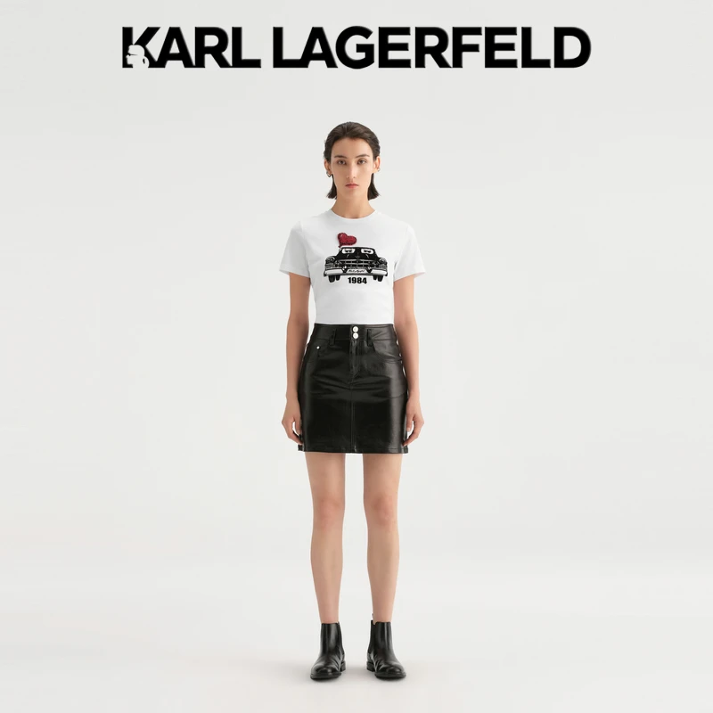 【nanaco专属】KARL LAGERFELD早秋新款黑色质感半裙老佛爷236L1201