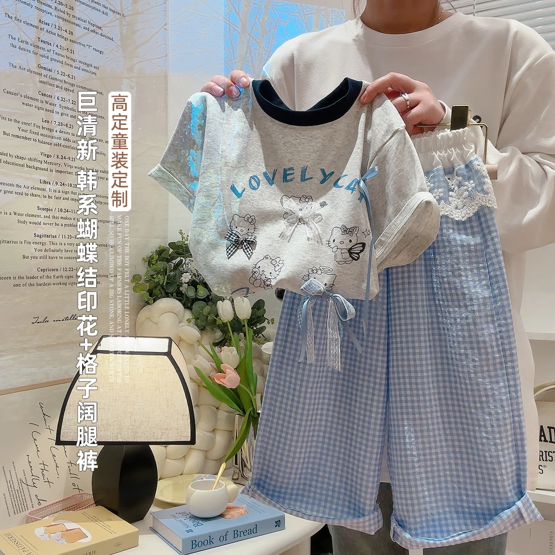 【森系套装】亲子女童卡通印花短袖+花边裤夏季两件套女宝宝宽松