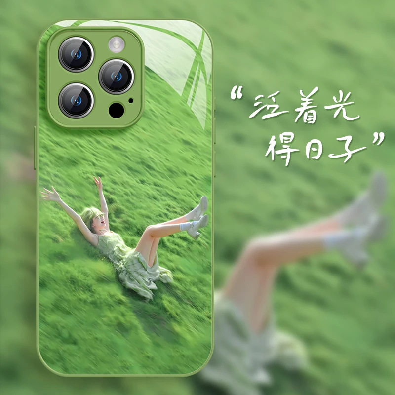 绿色自由女孩适用苹果15pro手机壳iphone16promax软壳14洒脱夏天